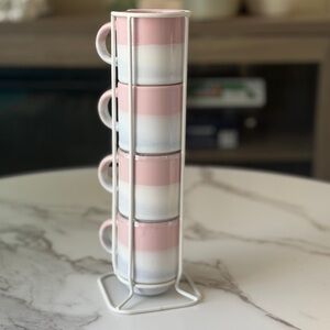 Stackable ceramic espresso set - pink and white ombre (4 pcs)